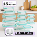 Kit com 15 Potes Herméticos de Vidro + 10 Copos de Vidro Aruba [ÚLTIMAS UNIDADES EM ESTOQUE!]