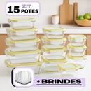 Kit com 15 Potes Herméticos de Vidro + 10 Copos de Vidro Aruba [ÚLTIMAS UNIDADES EM ESTOQUE!]