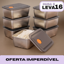 Kit com 16 Potes de Aço Inoxidável Linha Premium, com Tampas Antivazamento, Resistentes ao Freezer e a Altas Temperaturas