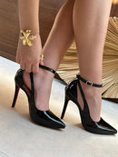 Scarpin Feminino luxo Verniz Sintético Solado vermelho com Salto Fino 10cm Slingback Elegante