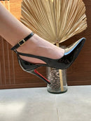 Scarpin Feminino luxo Verniz Sintético Solado vermelho com Salto Fino 10cm Slingback Elegante