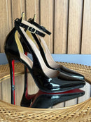 Scarpin Feminino luxo Verniz Sintético Solado vermelho com Salto Fino 10cm Slingback Elegante